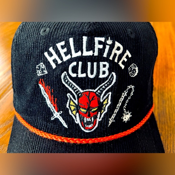 Netflix Stranger Things Hellfire Club Corduroy Adjustable Trucker Hat Cap - Picture 2 of 4